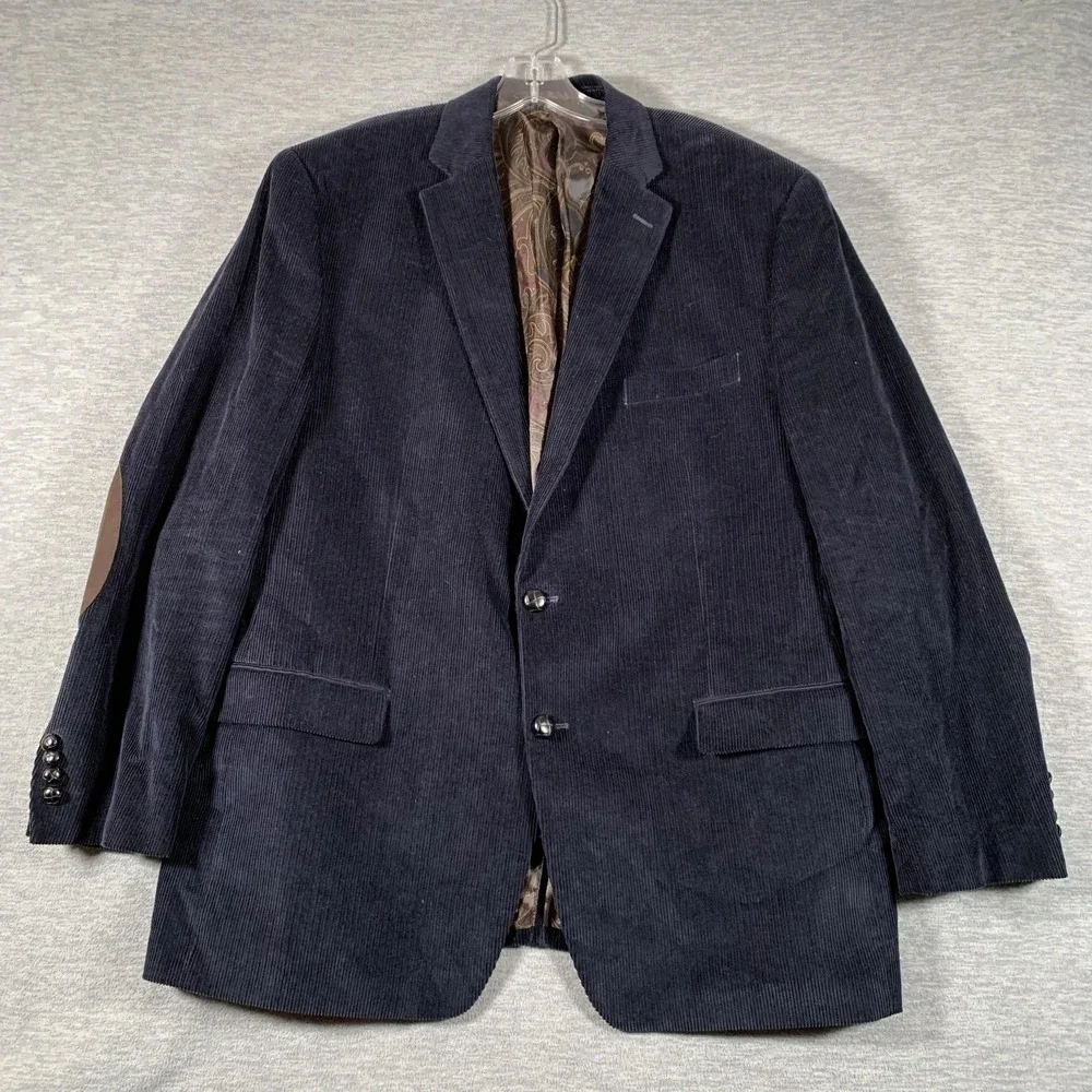 Lauren Ralph Lauren Blazer Mens 46R Blue Corduroy Elbow Patch Sport Coat